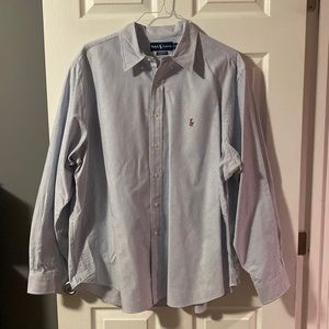 Mens 18 (36/37) Ralph Lauren Classic Fit Oxford Shirt Blue and White Striped